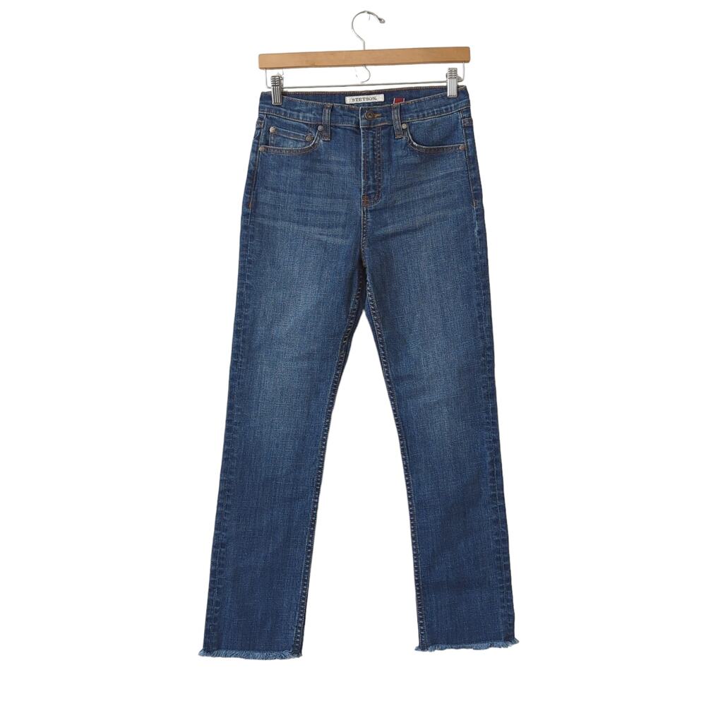 Stetson Women's Jeans Size 4 High Rise‎ Western Fringe Hem Blue Denim NWOT $85